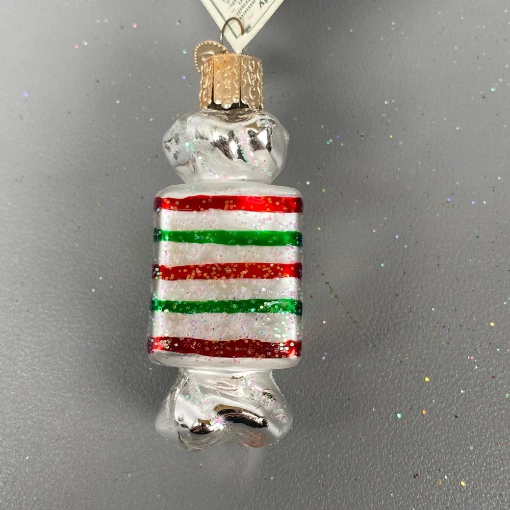 3 Old World Christmas Glass Candy Holiday Food Glitter Ornaments Red & Green